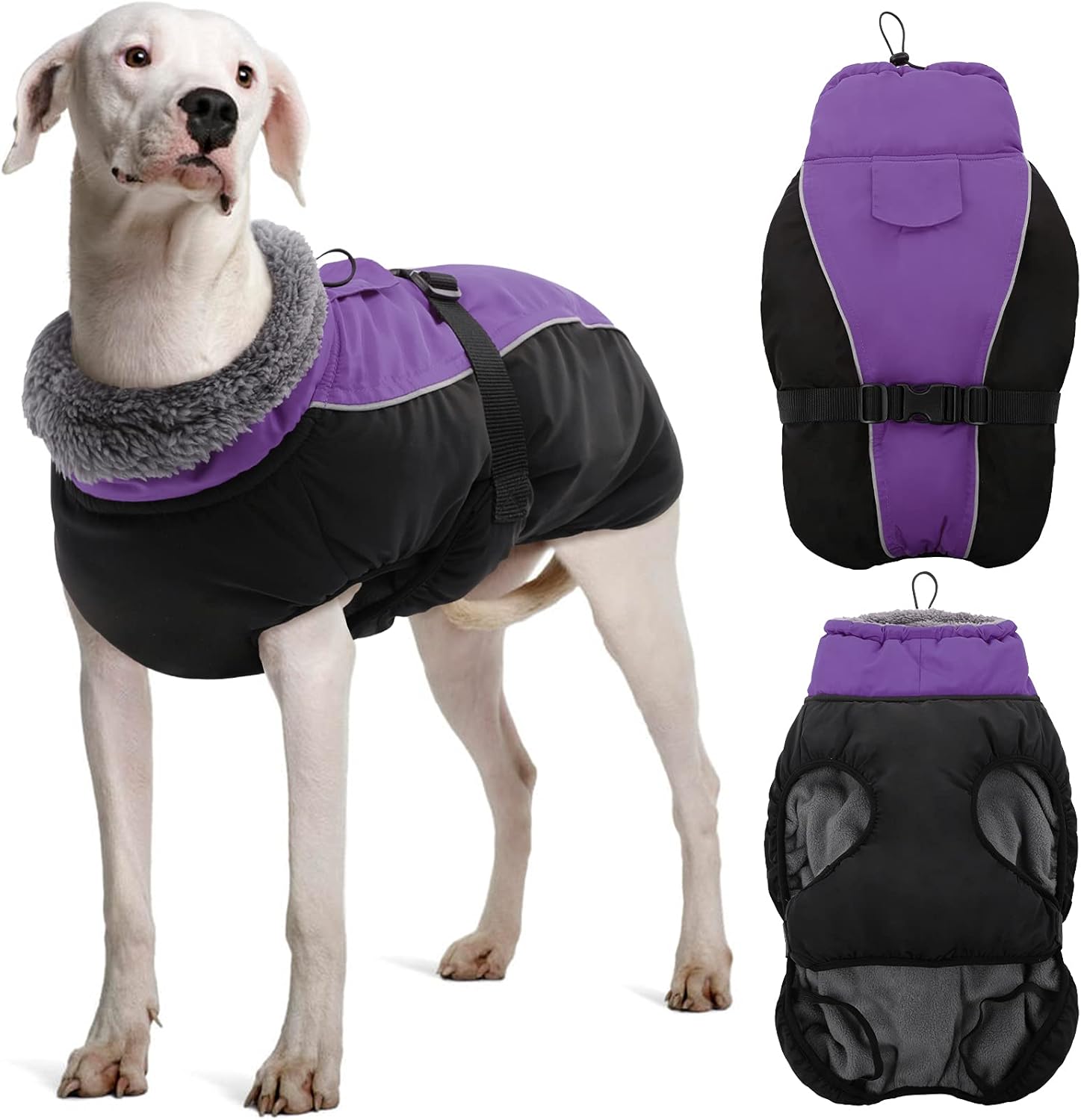 DENTRUN Dog Coats Waterproof With Harness Dog Puffer Jacket Reflective Equafleece Dog Winter