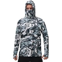 FISHEAL Mens Performance Fishing Hoodie Shirt - UPF 50+ Sun Protection Long Sleeve Thumbholes Shirts with Neck Gaiter
