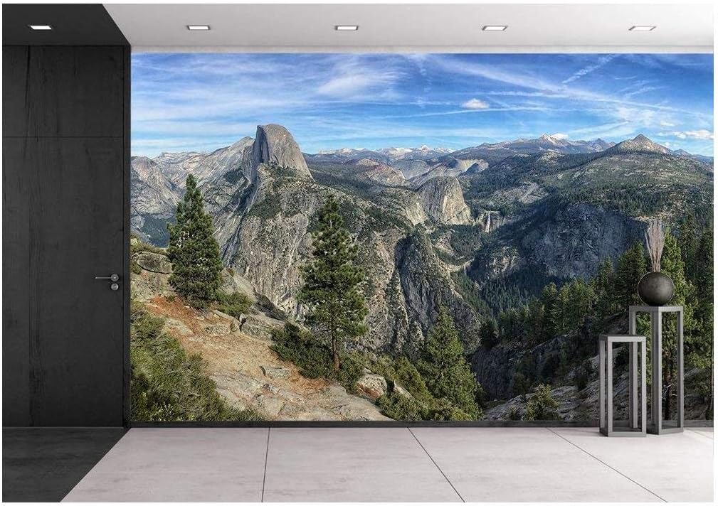 wall26 - Mountain Top View with Forest and Cloudy Sky - Removable Wall Mural | Self-Adhesive Large Wallpaper - 66x96 inches