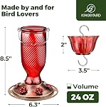 Kingsyard Glass Hummingbird Feeders for Outdoors, 24 oz Hummingbird Nectar Feeder for Garden Decorations with 6 Feeding Ports, Ant Moat Included, Gifts for Women Mom, Easy to Clean & Refill