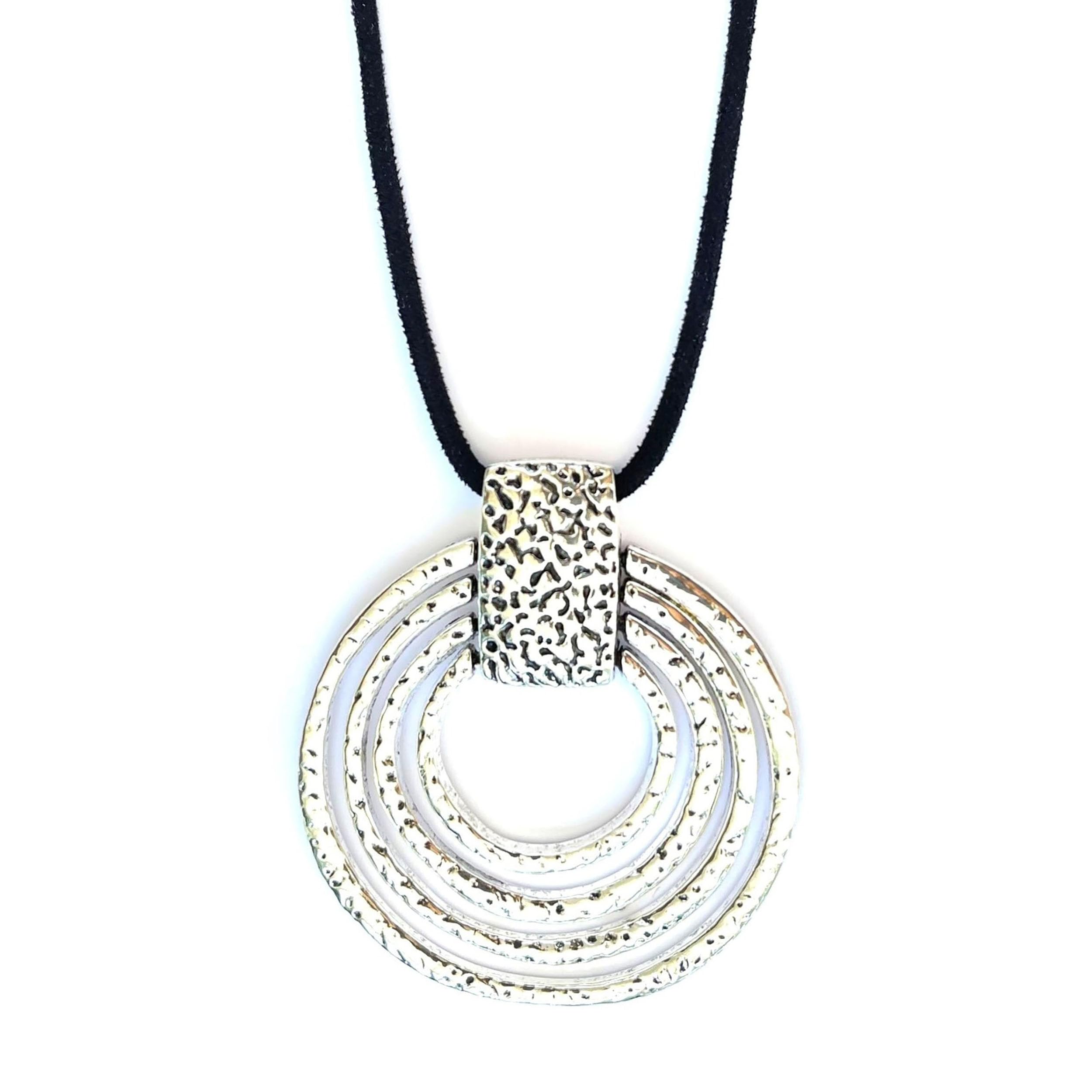 ASTER ALHELÍ Collar Grande Mujer con Colgante Espiral Plata - Colgante Mujer Hombre Espiral y Cadena de Antelina Negra- Altura Ajustable - Ideal para Regalo - Espiral Plata Grande