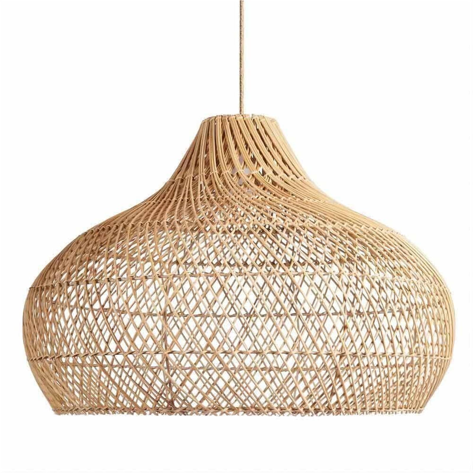 KHUKHU Nordic Pendant Lights Hollowout Hand Knitted Hanging Light Embedded Bamboo Wicker Lampshade Ceiling Lamp E26 Silent Wind Rattan Art Antique Lantern for Living Room, Restaurant, Cafe(Natural)