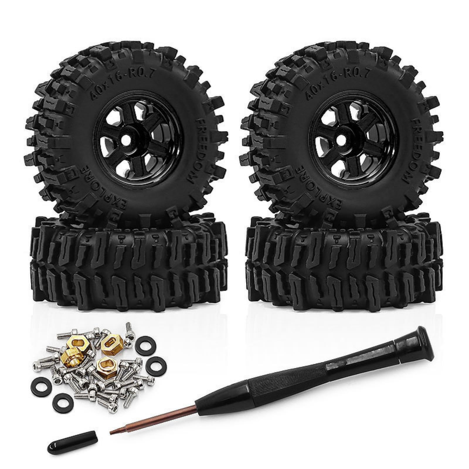 Cerchi per Veicolo RC Ruote Pneumatici Modellismo Mini Camion Fuoristrada in Lega di Alluminio E Gomma con Presa Adatti a Modelli Crawler Scenari, Nero