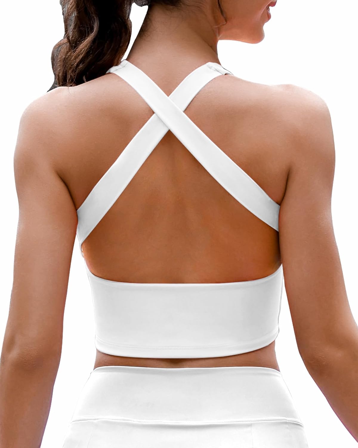 AngiMelo Womens Longline Sports Bra Square Neck Workout Tops Support Crop Tank Strappy Yoga Top Built in Bra Teens