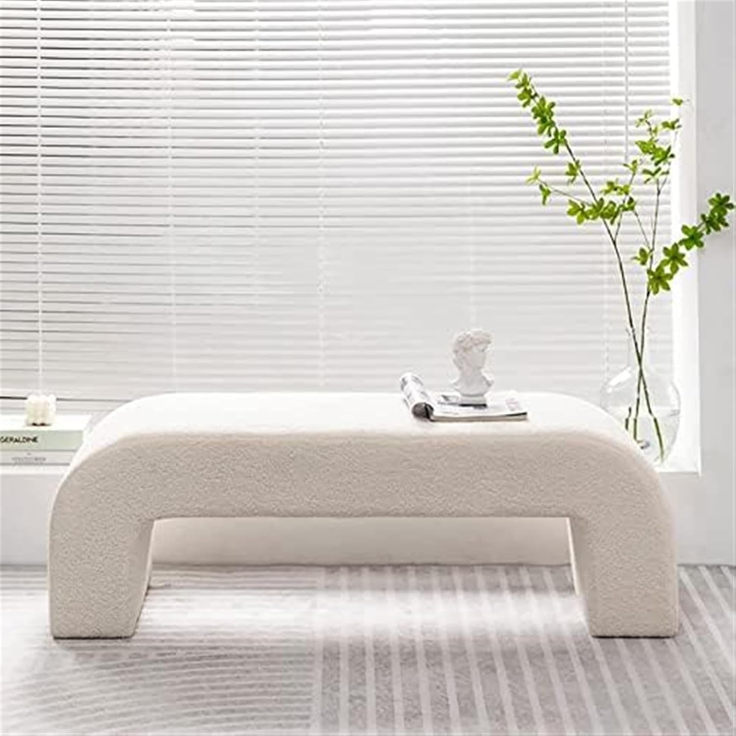 RVUEM Entryway Bench, Boucle Bench, Modern Sherpa Bench, Velvet Sherpa