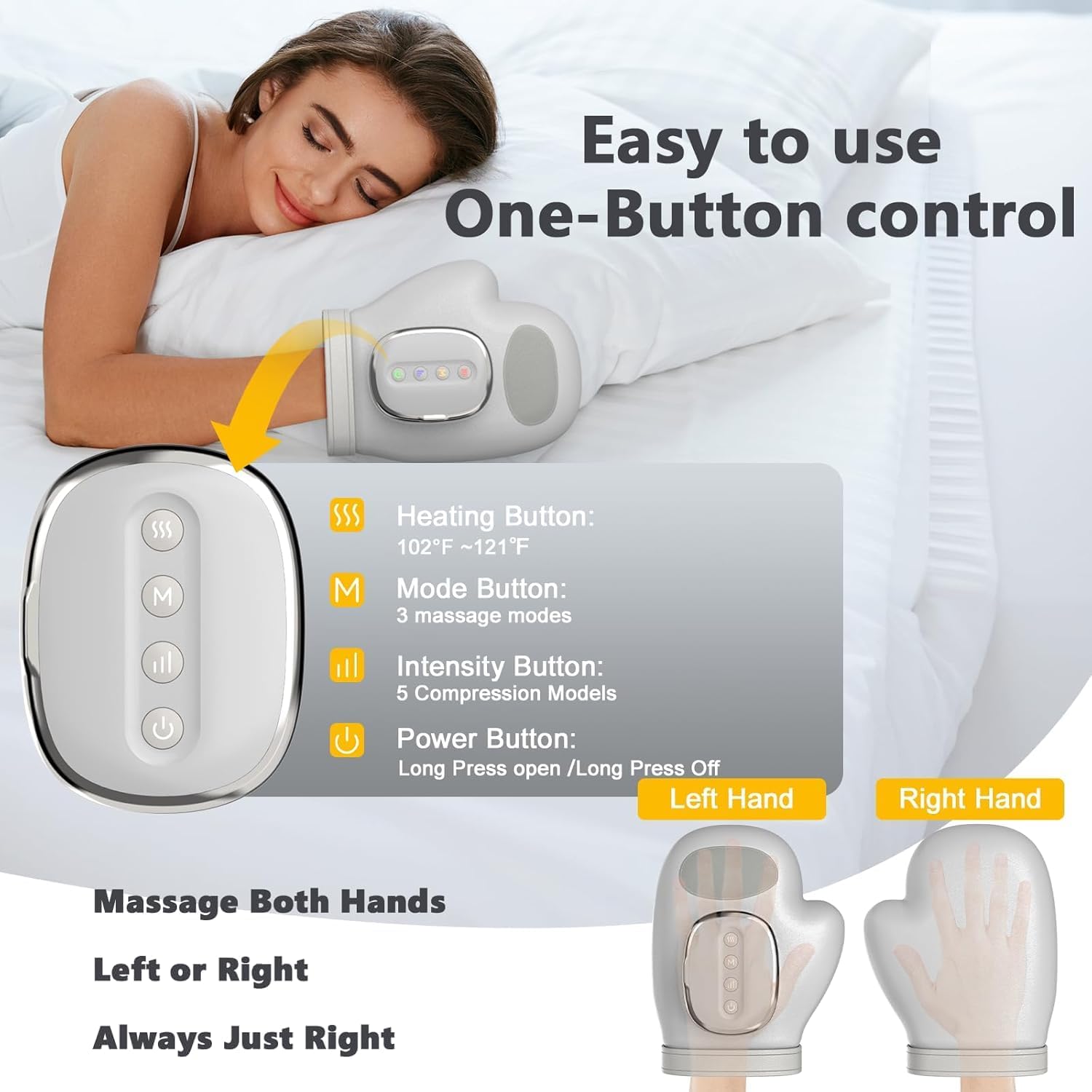 Elektrisches Handmassagegerät mit Wärme und Kompression | Kabelloser Verstellbarer Hand Massager für Finger, Hände und Handgelenke, für Damen und Herren