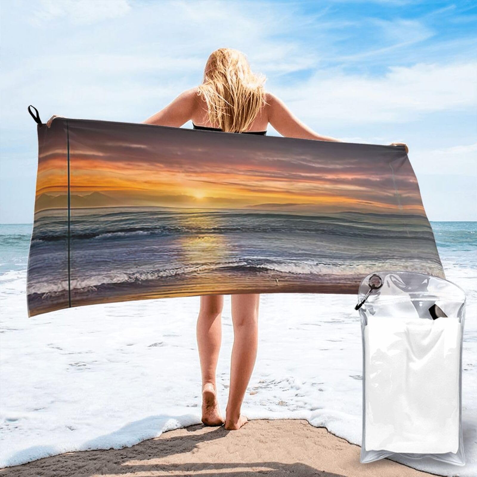 WYCZHY Sunset Beach Print Beach Towel Soft Quick Dry For Spa Pool Gym Vacation Travelers Women Men Adults Sauna Gift
