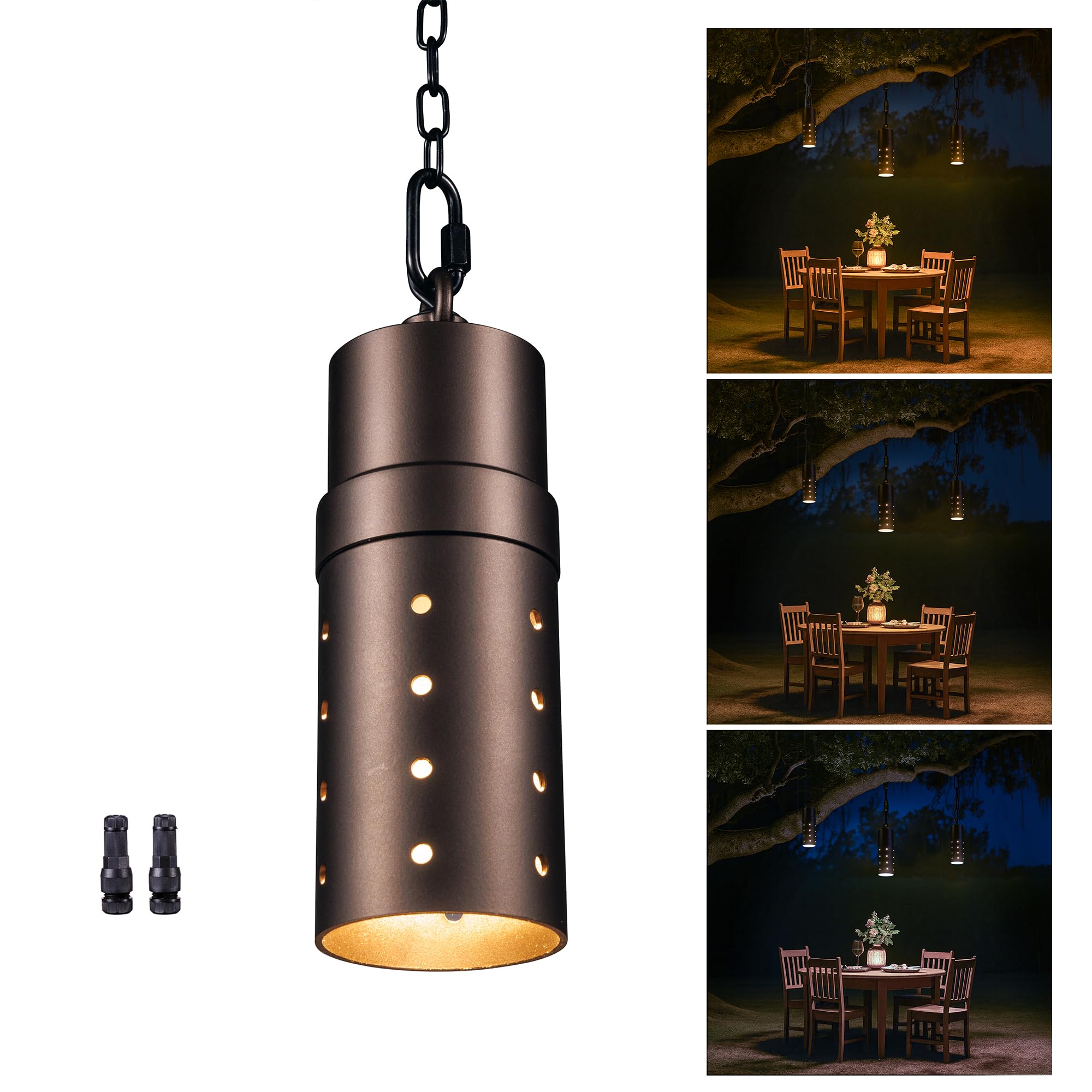 Varmtalys Low Voltage 3CCT Hanging Light, 3000K/4000K/5000K Selectable Outdoor 12V LED Pendant Light, IP65 WaterproofORB Aluminum for Gazebo Tree