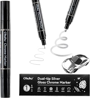 Ohuhu Chrome Paint Pen 1 PCS: Silver Liquid Chrome Markers with Gloss Mirror Water-Proof Lightfast Permanent Paint Markers for Repairing Metal Glass Plastic Car Tire DIY Crafts Models Posters