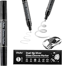 Ohuhu Chrome Paint Pen 1 PCS: Silver Liquid Chrome Markers with Gloss Mirror Water-Proof Lightfast Permanent Paint Markers for Repairing Metal Glass Plastic Car Tire DIY Crafts Models Posters