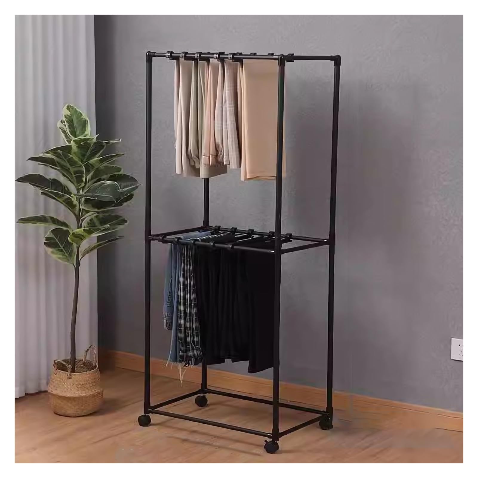 OLSKFUH Pull-Out Trouser Rack Removable Pull-Out Rack Wardrobe Storage Expandable Space Saving Drawer-Style Hanger Rod Rolling Trolley,Movable Pants Rack Display Stand With Stora,