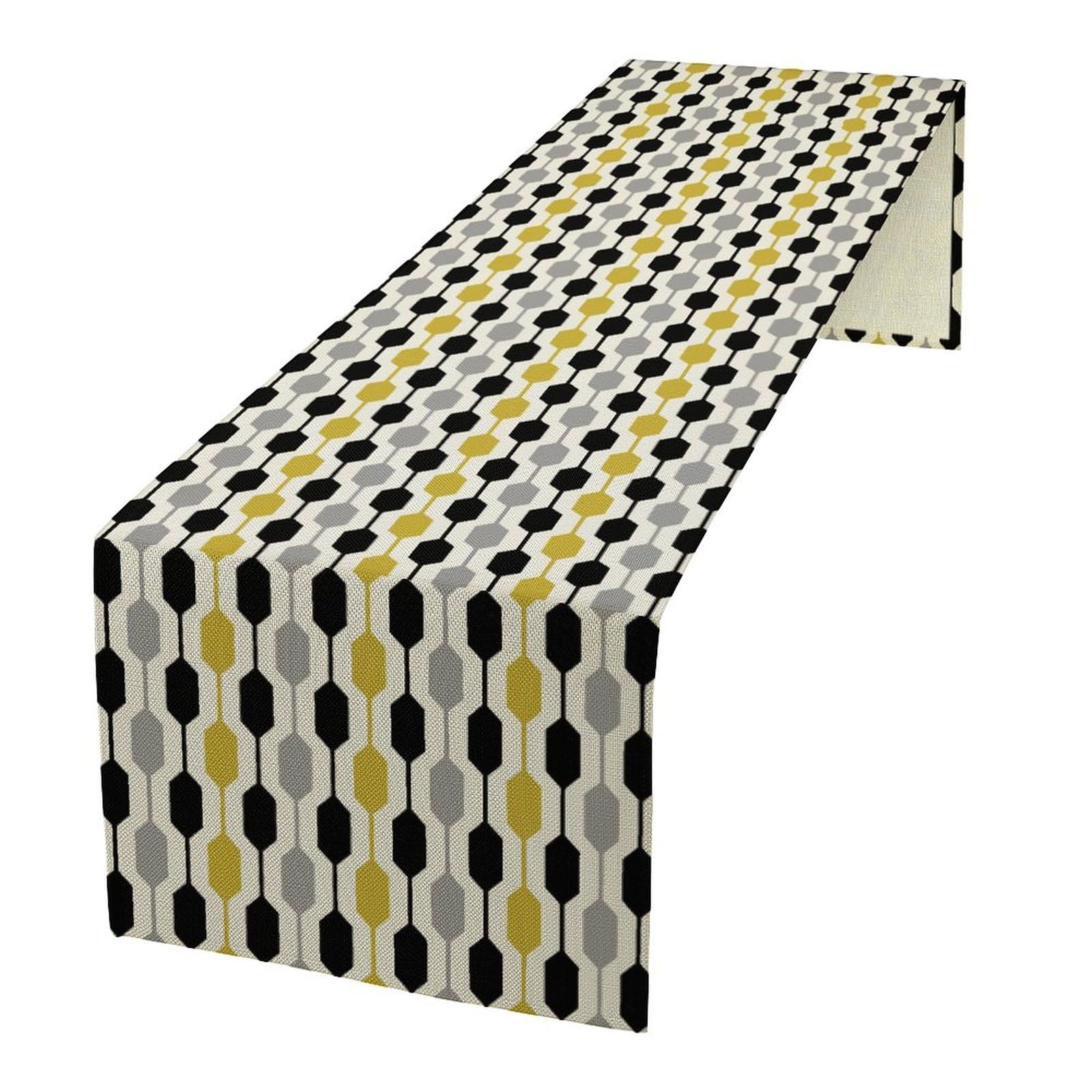 Janjcurt Mid Century-4 Retro 1960S Table Runner, Mid Century Modern Geometric Geometric Hexagon Yellow Gray Pattern Print Table Runner For Dinning Holiday Party Indoor Outdoor Decor 13X36 Inch