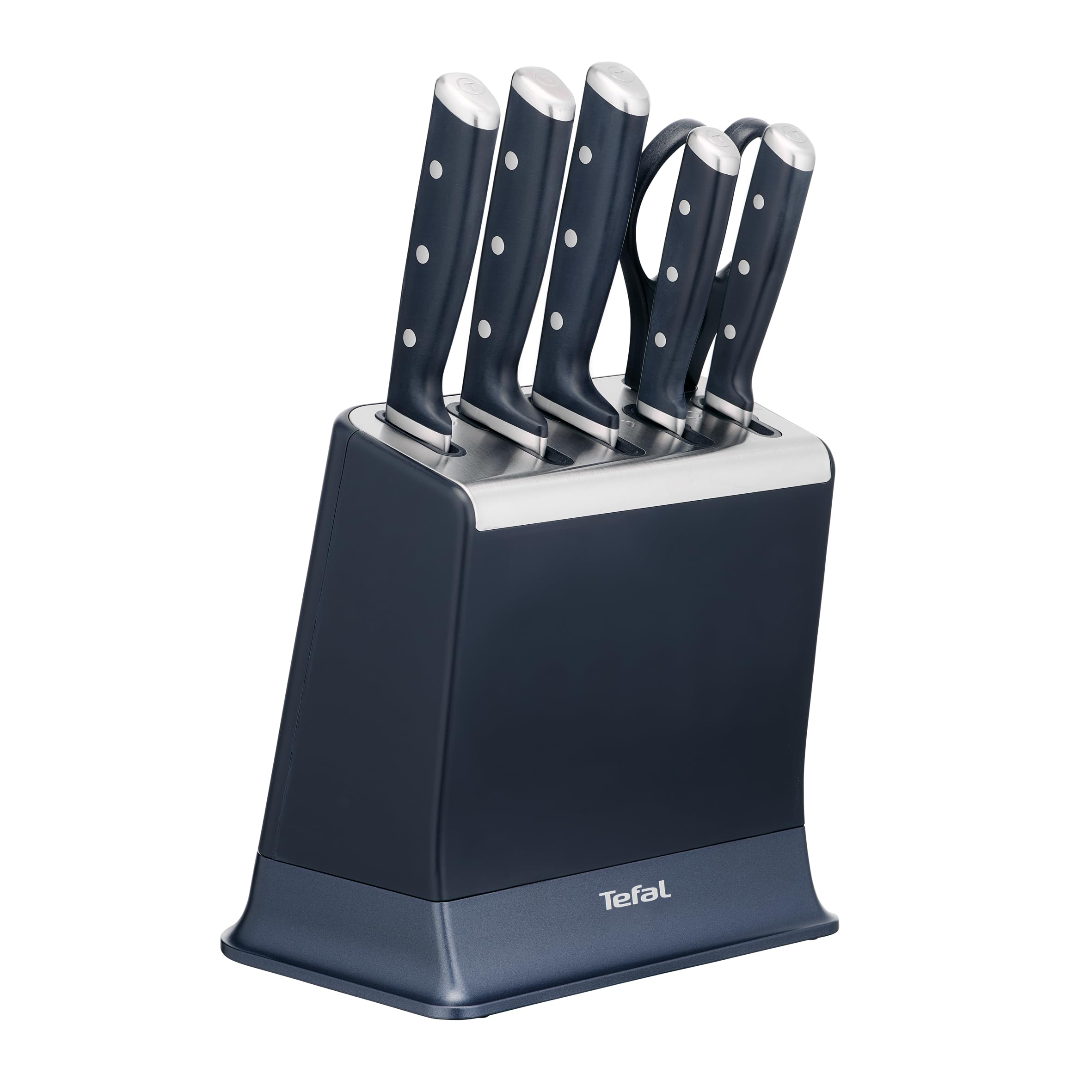 Tefal EverSharp, Set di coltelli da 6 pezzi, blocco coltelli con affilacoltelli integrati, 5coltelli, forbici, affilato durevole, K297S744