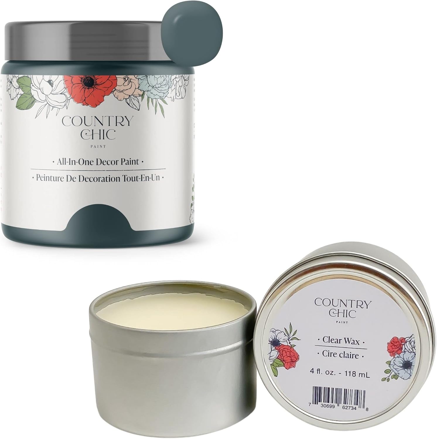 Chalk Style Paint + Furniture Wax Bundle - for Furniture, Home Decor, Crafts (Color: Jitterbug [4 oz] - Dark Teal)