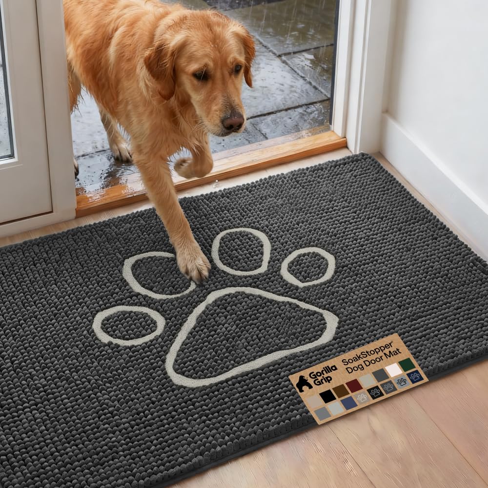 GORILLA GRIP SoakSTOPPER Dog Door Mat, Machine Wash and Dry, 48x30 Charcoal