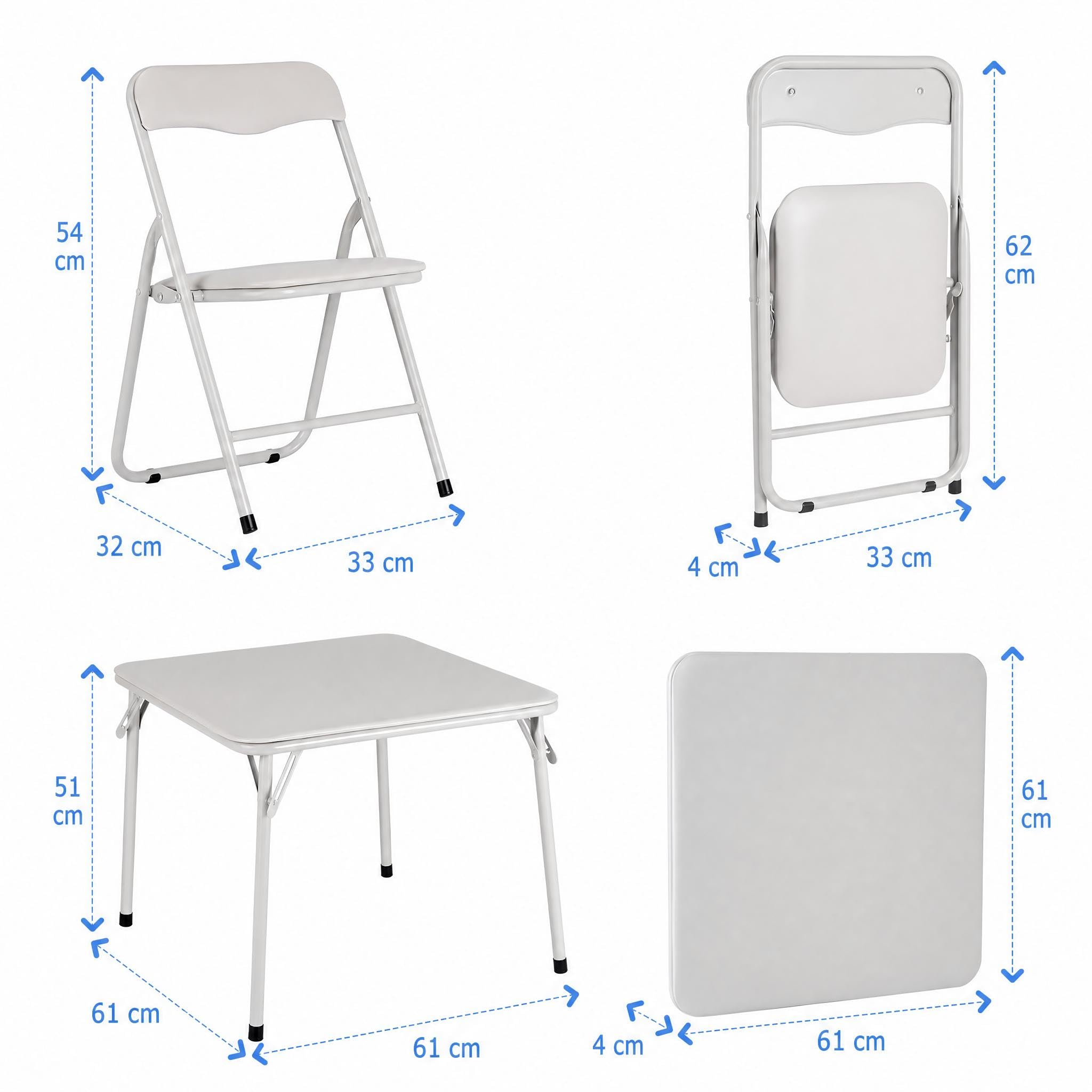 IDEALHOUSE Mesa y Silla Plegable para Niños, Bordes Redondeados Seguridad, Mesa Infantil con Sillas con Cojines y Respaldos Suaves y Marco de Acero Resistente, para Juegos, Aprender y Comedor, Beige