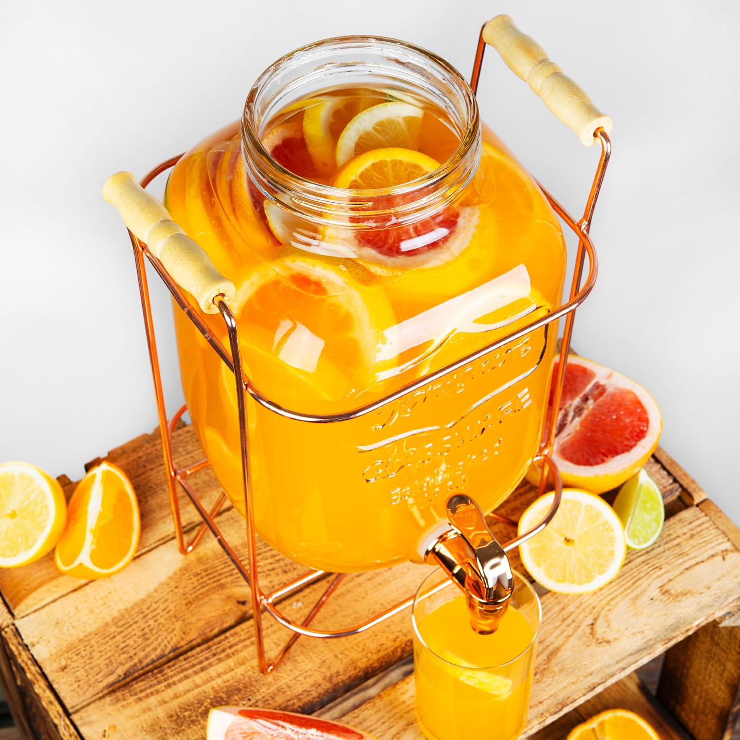 Distribuidor de Bebidas con Grifo Antigoteo - Dispensador de Bebidas de Agua de Vidrio con Soporte y Tapa - Distribuidor de Limonada de 5 litros