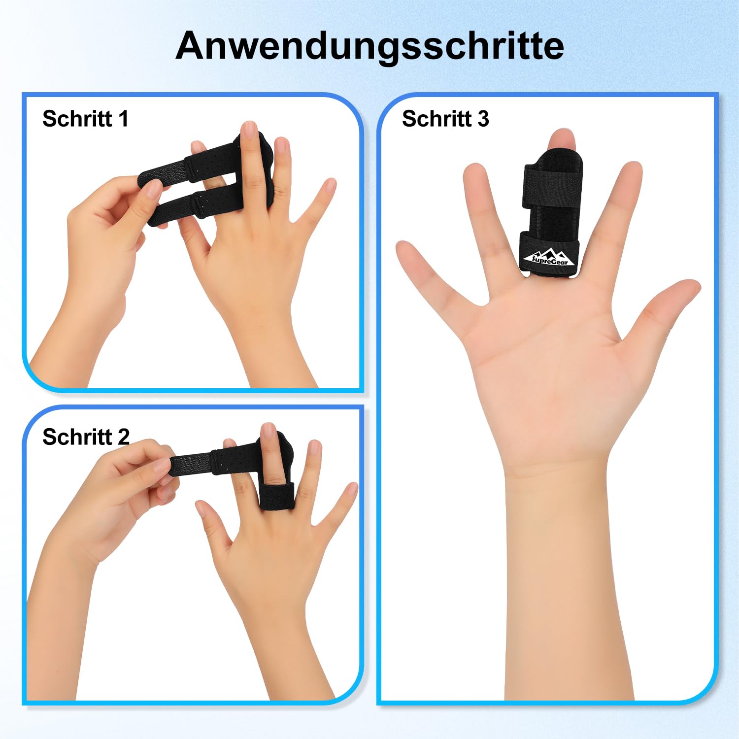 supregear Fingerschienen, 2 Stück Verstellbare Fingerstütze, Bequemer Finger Stabilisator für Gebrochene, Verstauchte, Arthritis, Sehnenentzündung und Geschwollene Finger, Schwarz