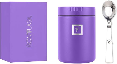 IRON FLASK - Tarro de comida de hierro  13.5 oz y 16 oz, cuchara plegable, a prueba de fugas, termo aislado al vacío, acero inoxidable, almuerzo de