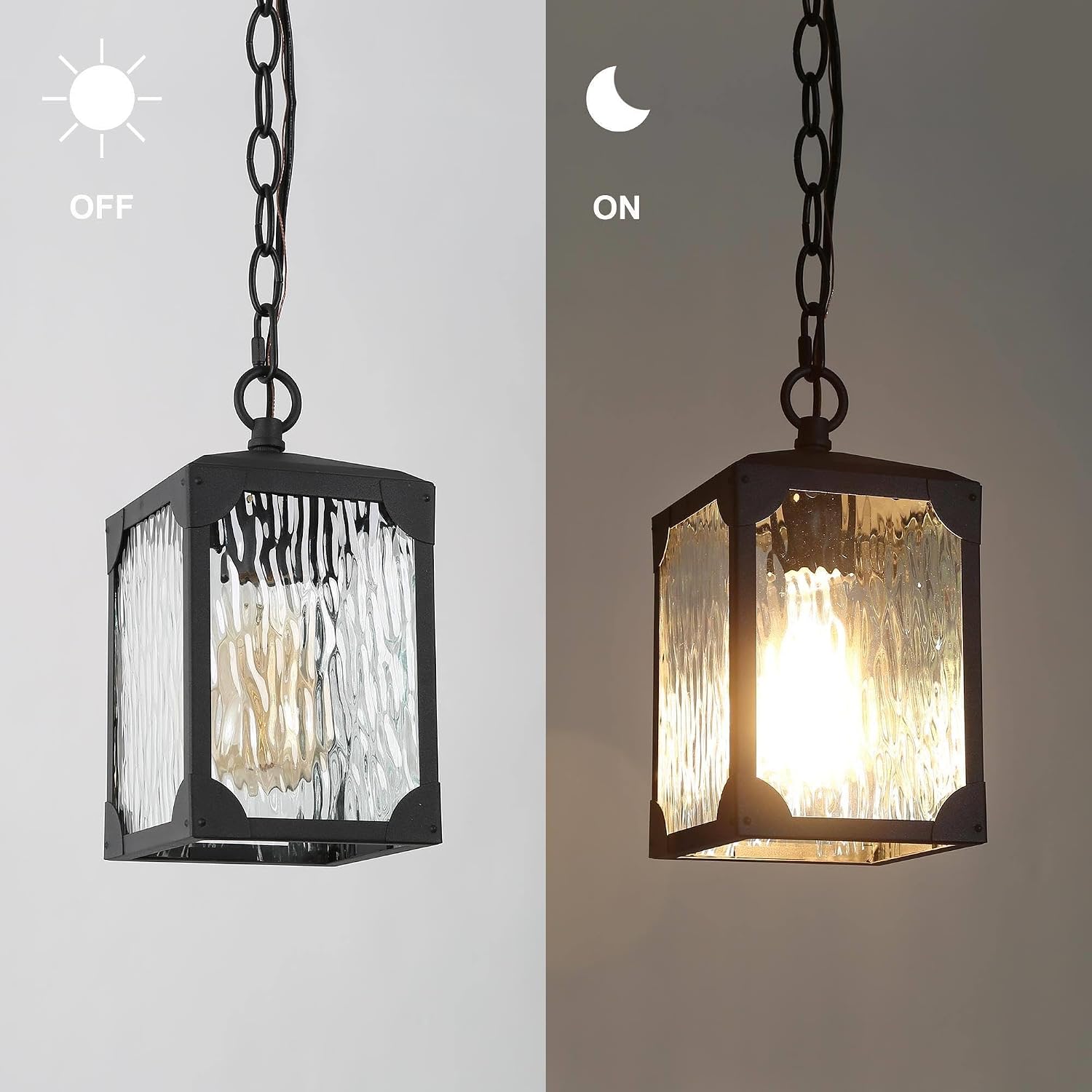 LOG BARN Outdoor Pendant Light Fixture, Farmhouse Exterior Lights, Anti-Rust Ceiling Outdoor Light with Water Ripple Glass, Square Hanging Lantern for Front Door, Entry, Porch, and Gazebo