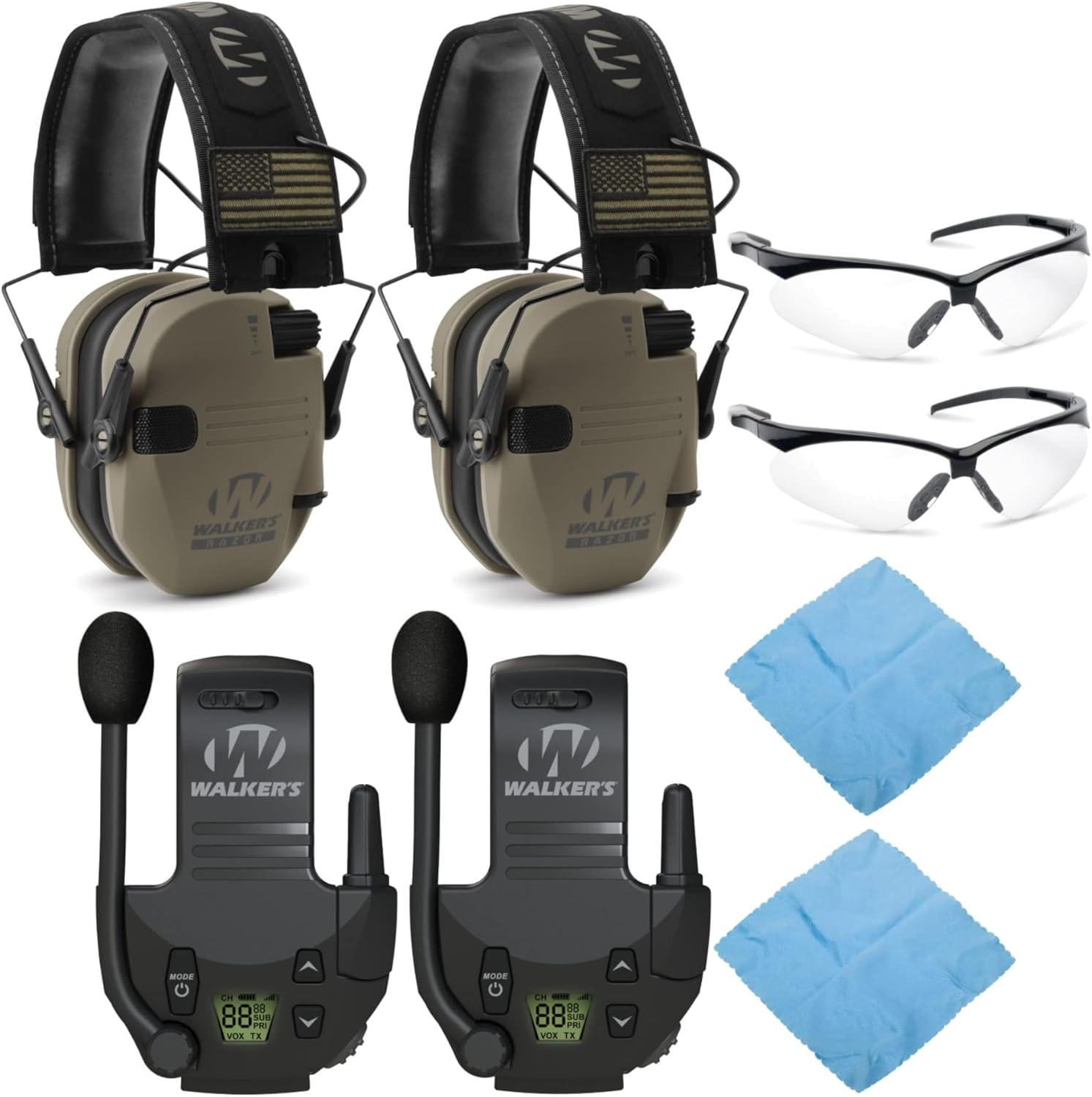 Walker's Razor Shooting Muffs 2-Pack with Walkie Talkies and Glasses