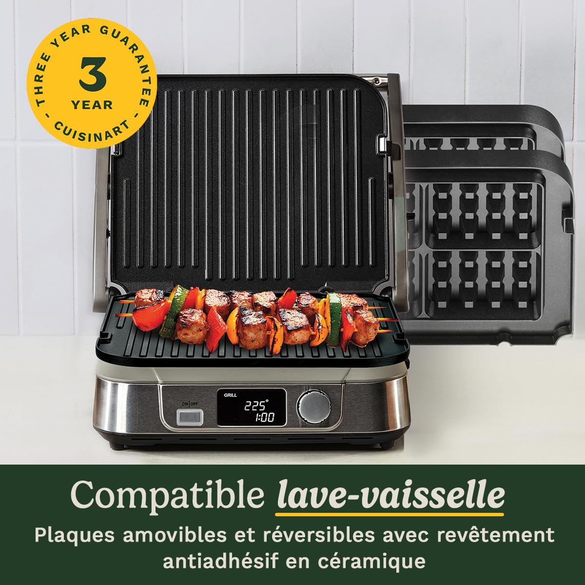Cuisinart 6-en-1 Grill, Griddle & Gaufrier Grill de contact, Griddle, Plaques à gaufres | Plaques réversibles antiadhésives | Affichage numérique | SearBlast® | Charnière réglable