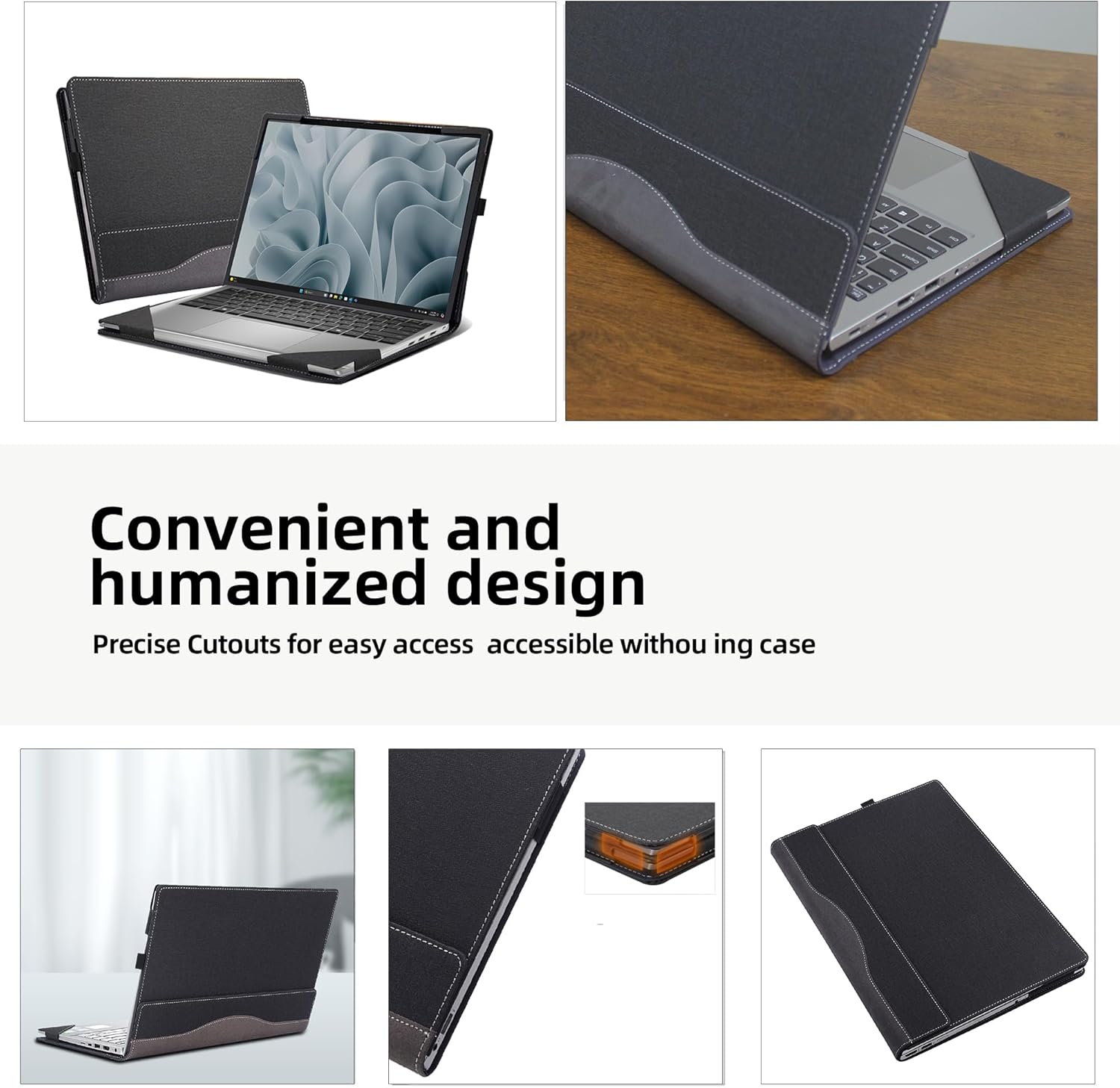 Laptop Case for Dell Pro 14 Laptop PC14255 PC14250 [Note Other Models] All Inclusive Drop Case 14" PU Leather Protective Bag Detachable Shell (Dark Gray)