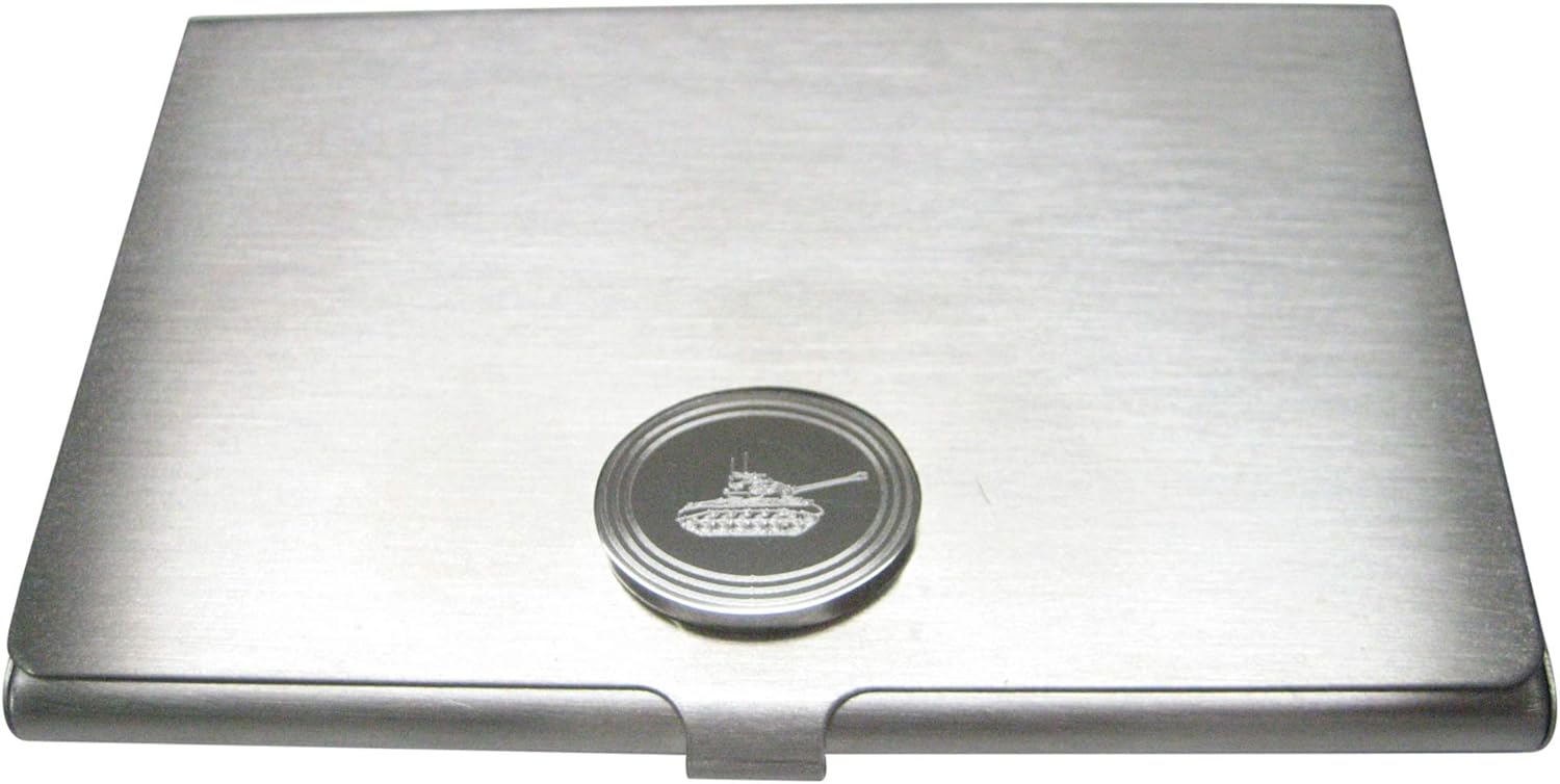 Kiola Designs Silver Toned Etched Oval Simple Tank Business Card Holder