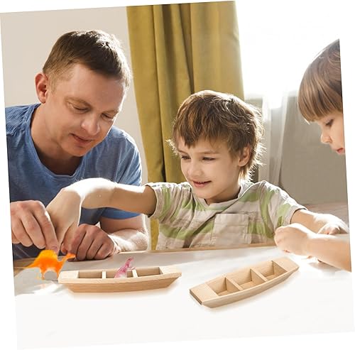 Miniatura 6 de SEWACC Barco en miniatura de madera, 2 unidades, barco de madera sin terminar, modelo de barco de madera de escritorio, decoración de canoa,