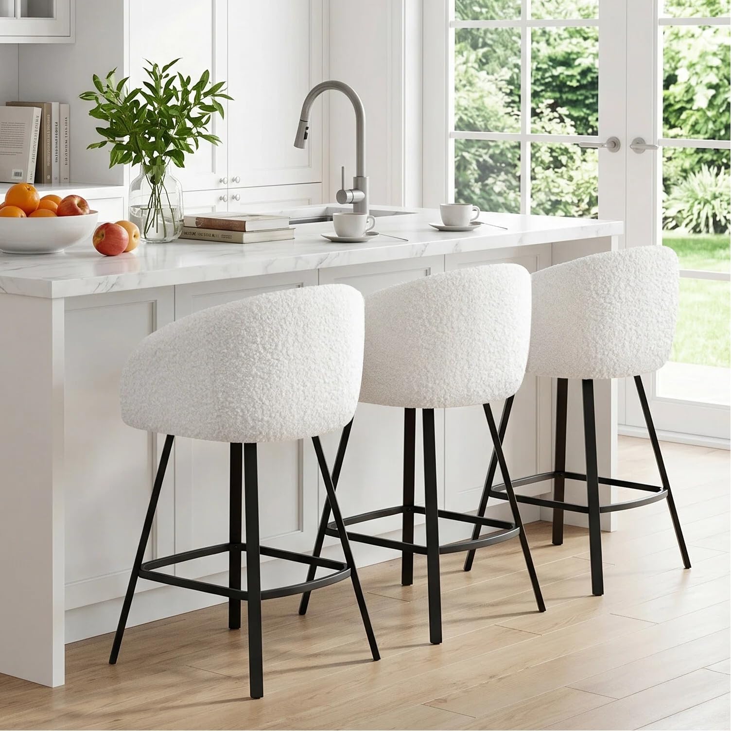 Zesthouse Swivel Bar Stools with Back &amp; Arms, White Counter Stools Set of 3