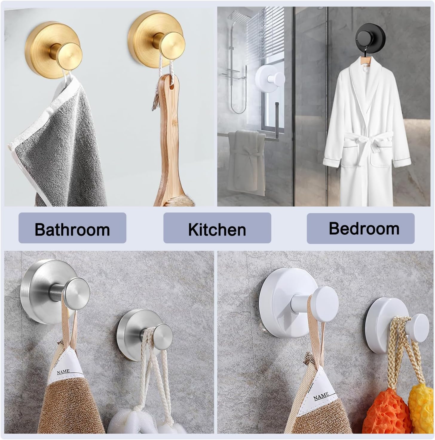 QQM 2 Pack Suction Cup Hooks, No Drill Bathroom Shower Towel Hooks, Gold image 4