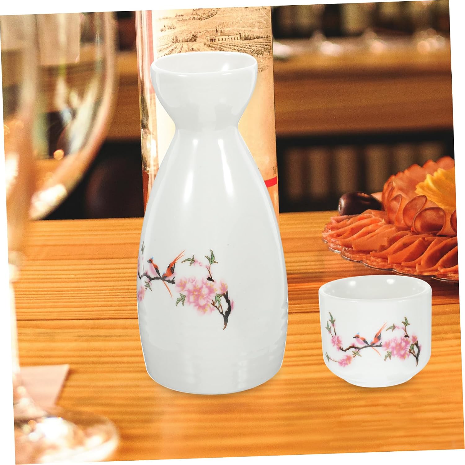 Japanese Ceramic Sake Set with Flagon and Cups 250ml White