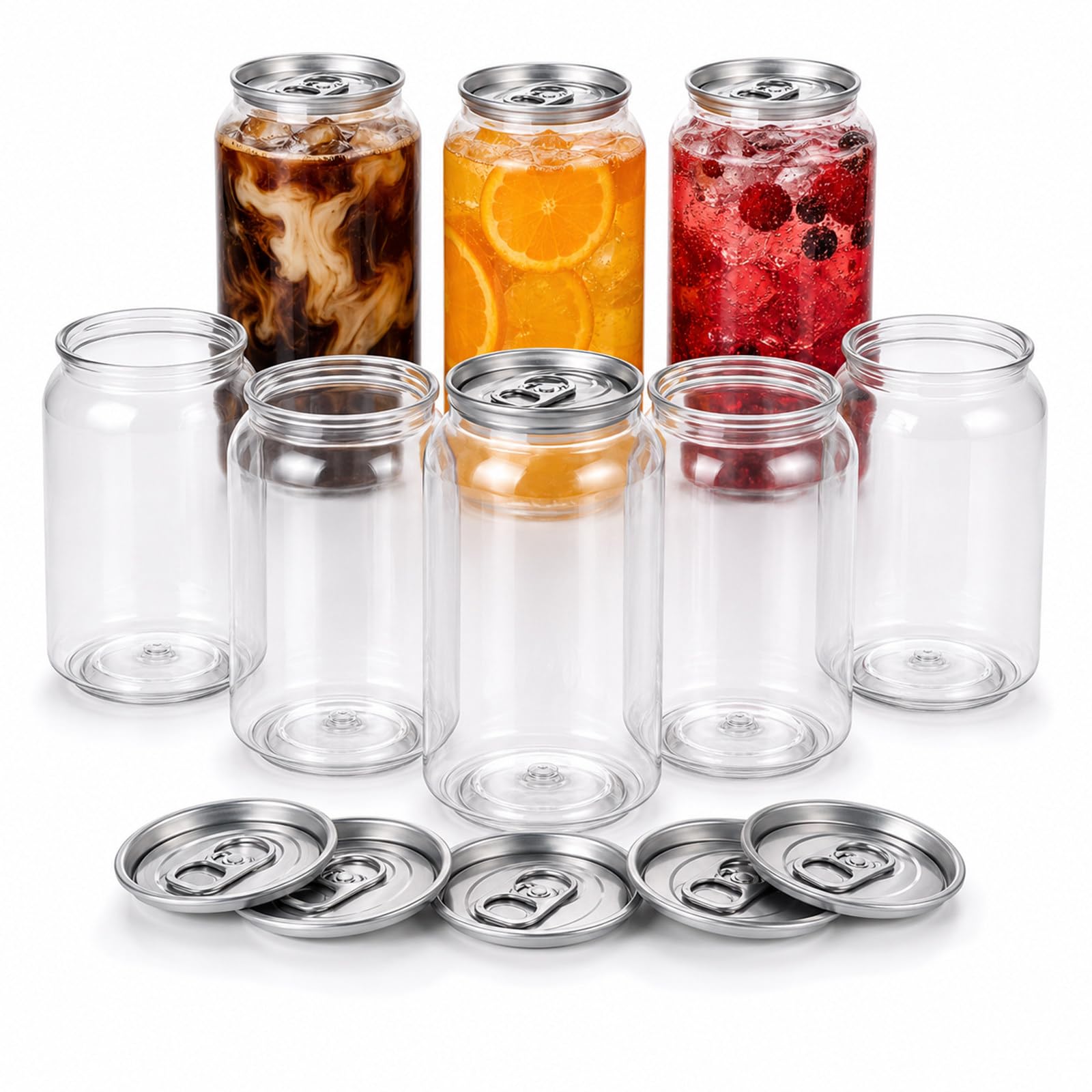 Envases Pet con Forma de Lata, 250 ml, 200 Unidades 330ml | Tras un sellado correcto, la tapa ayuda a reducir fugas en horizontal, útil para reparto, catering y venta local para llevar