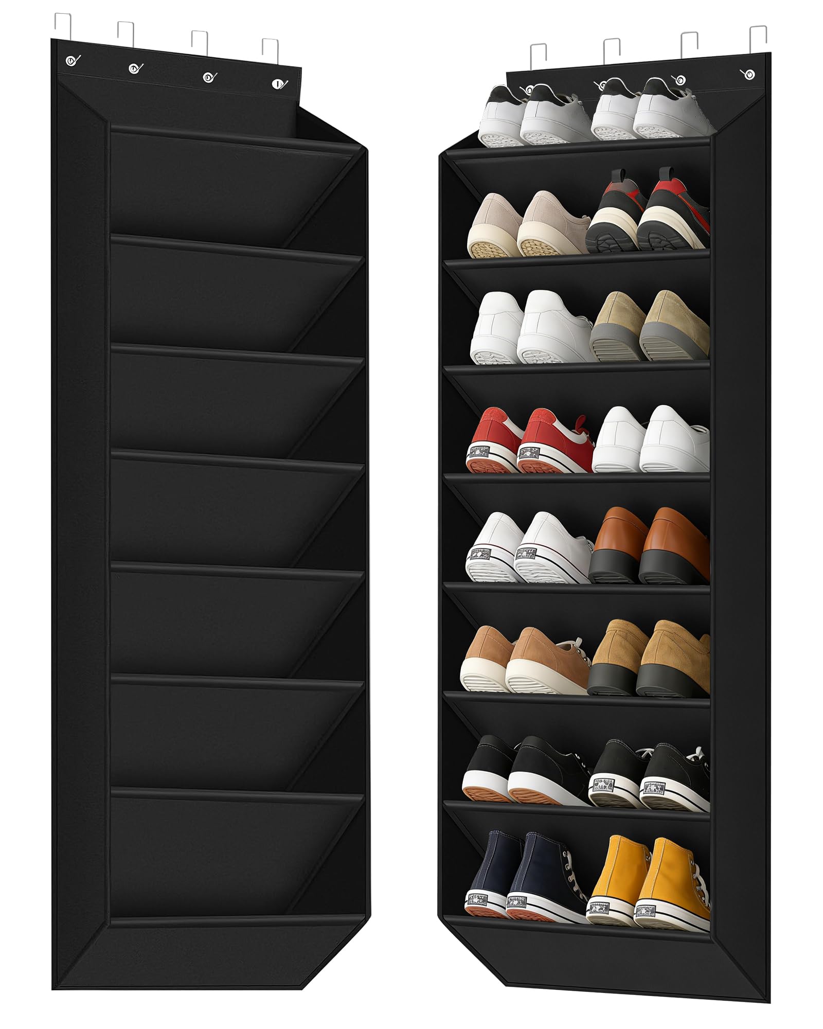 Scarpiera da Appendere Alla Porta - Organizer per Scarpe Appeso con 8 Grandi Tasche - Scarpiera Appesa Adatto a 16-24 Paia di Scarpe (Nero)