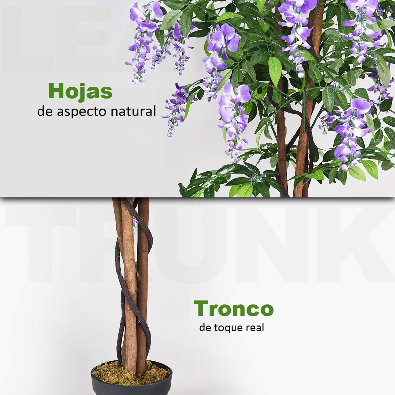 COSTWAY Plantas Artificiales Decorativas, Flores Artificiales con Ratán Simulado con 840 Hojas, Árbol Artificial Planta Simulación con Flores moradas para Oficina Hogar Boda Interior Decoración