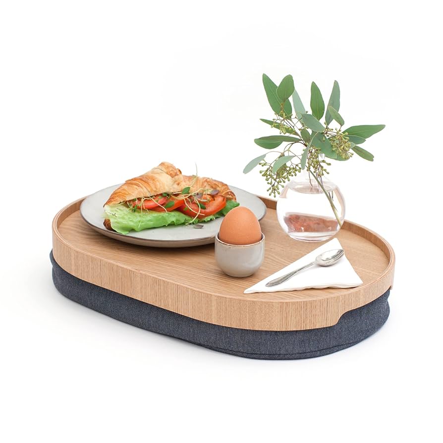 Bosign Laptray With Bean Bag Cushion. Portable Lap Desk For Laptop, Breakfast, Dinner. Non-slip Tray. Washable, Removable Cushion Cover. Matte Black Tray. Grey Cushion. MINI (43x23x6,5 Cm Cm