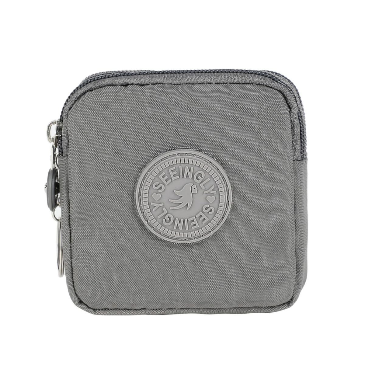 Mens Tray Keychain Purses Coin Purse Portable Mini Wallet Nylon Coin Pouch with Smooth Zip Gray