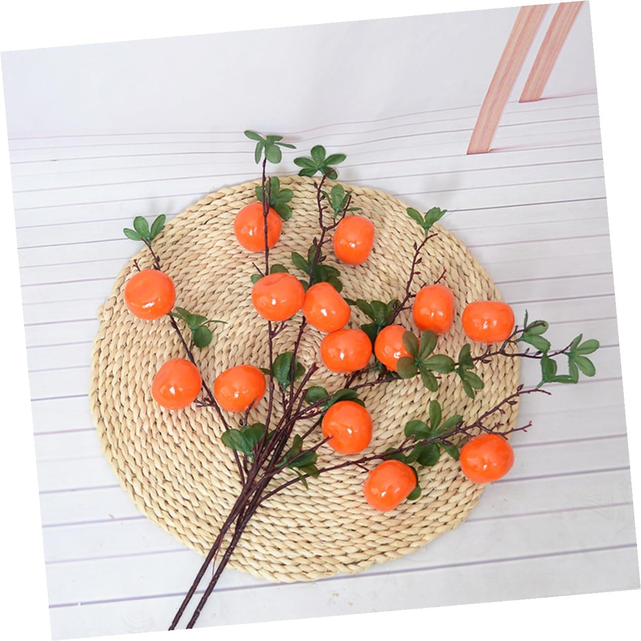 Zerodeko Artificial Orange Branches Faux Tangerine Stems with 7 Heads Lifelike Plastic Fruit Plant Decor for Home Kitchen Tabletop and Photo Props