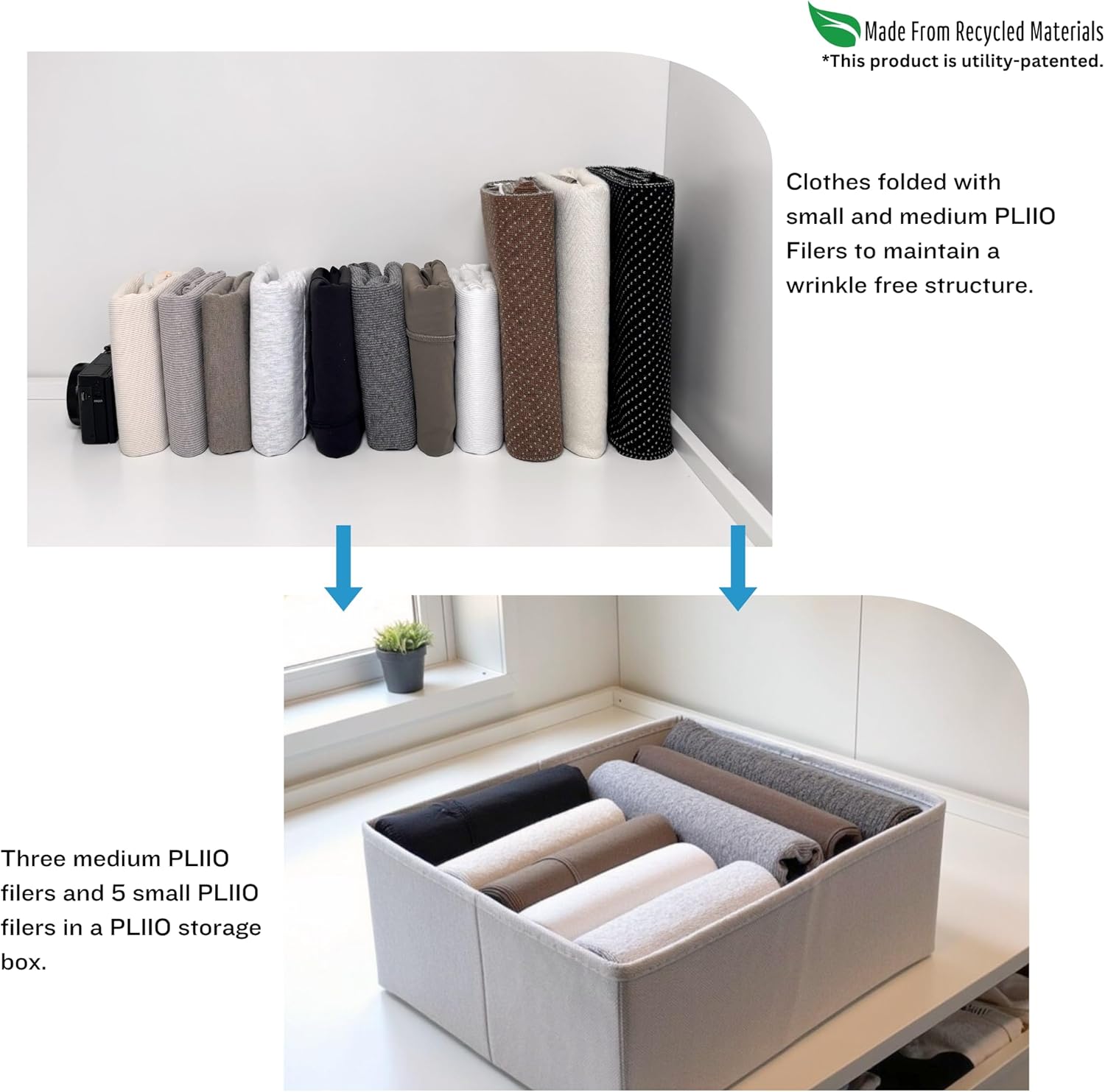 2 Pcs PLIIO Foldable Drawer Organizer, Closet Dresser Drawer Divider, Clothes Storage Box, Storage Bins, Wrinkle-Free Storage Solution for Home and Travel, Wardrobe Organizer and Clothes Folder