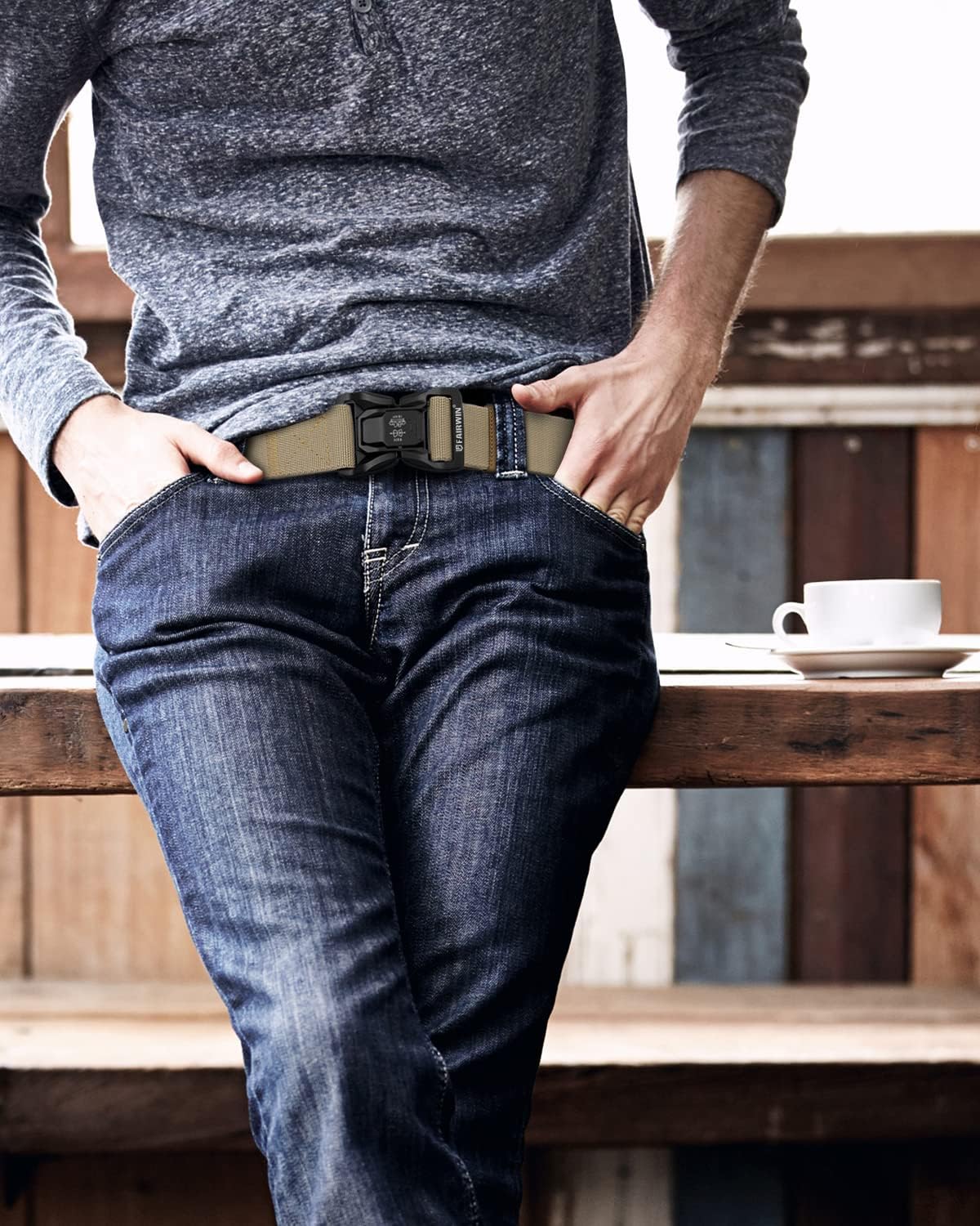 FAIRWIN Men Belt,Quick Release Tactical Belt, Military Work Stretch Nylon Web Belt for Men - Image 5