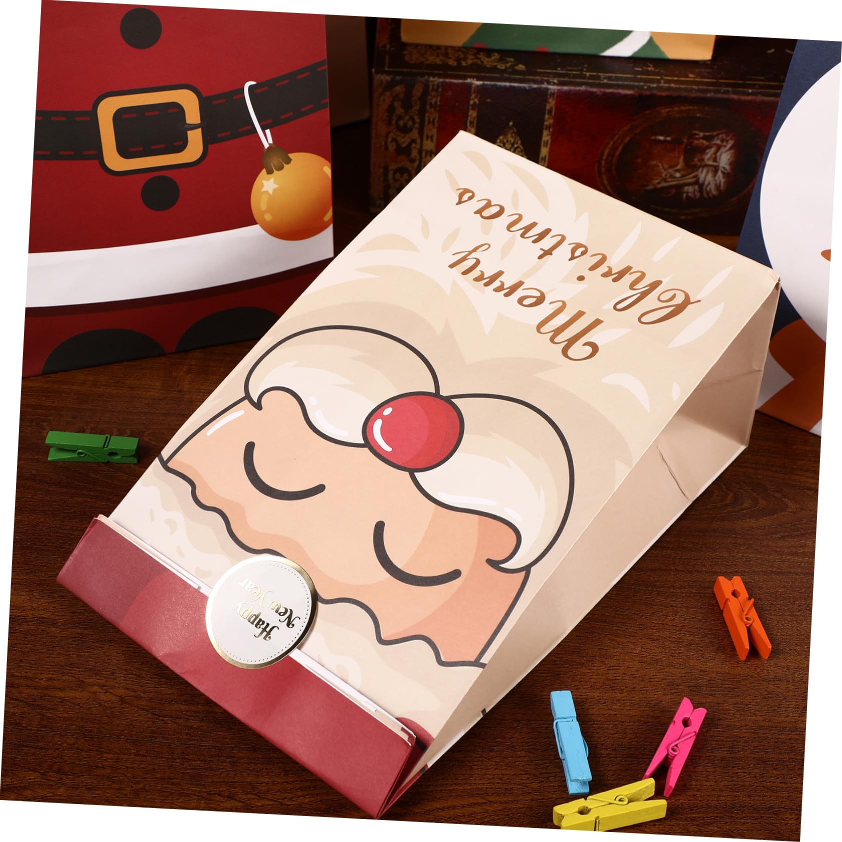 Anneome 12pezzi Sacchetti Di Natale Colorati Con Clip e Spago Da Buste Per Caramelle e Regali Facili Da Usare e Versatili Per Decorazioni Festive