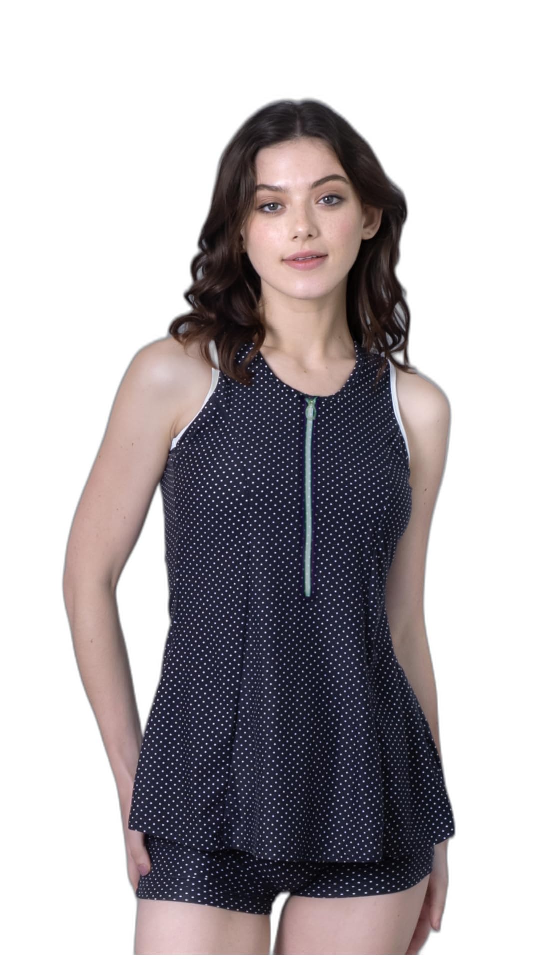 Women Sleeveless Padded Swim Set with Zipper top and Boyshorts for Women & Girls |Swimming Suit for Women