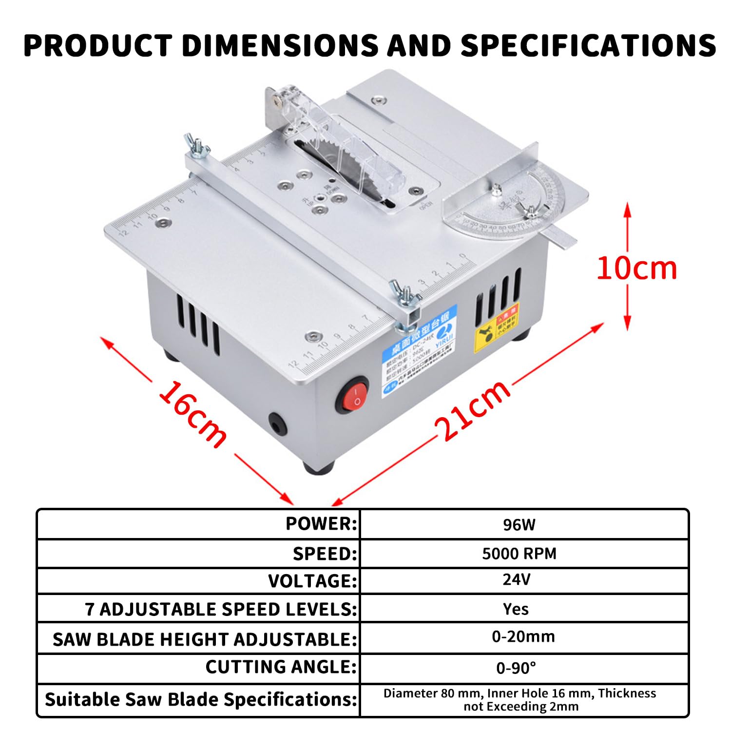 Sierra de mesa mini TAZZOR - 5000 RPM, altura de hoja de sierra ajustable de 0-20 mm, 7 velocidades - Ideal para modelismo y trabajos de precisión - Sierra de mesa mini eléctrica (lámina de sierra de