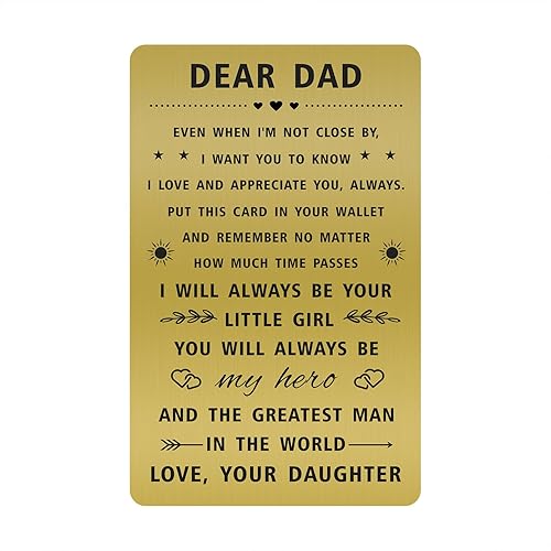 SOUSYOKYO Tarjeta de regalo para papá de parte de la hija, tarjeta de latón personalizada para papá para hombres, tarjeta significativa del día del