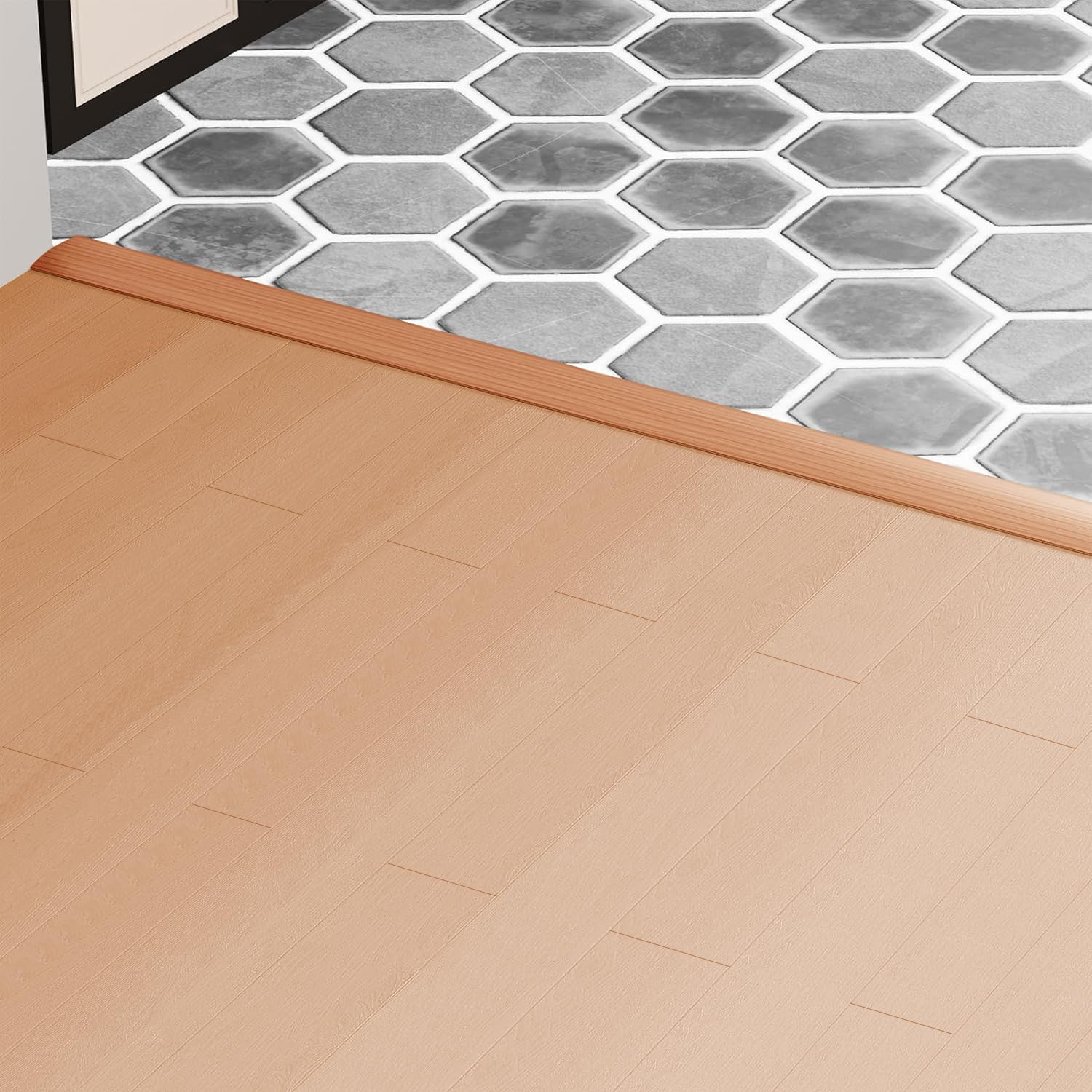 5cm Self Adhesive Threshold Strip, Easy Cut & Install Door Threshold Strip, Soft PVC Seal for Laminate Floor, Carpet, Tiles (Yellow Oak, 2M)