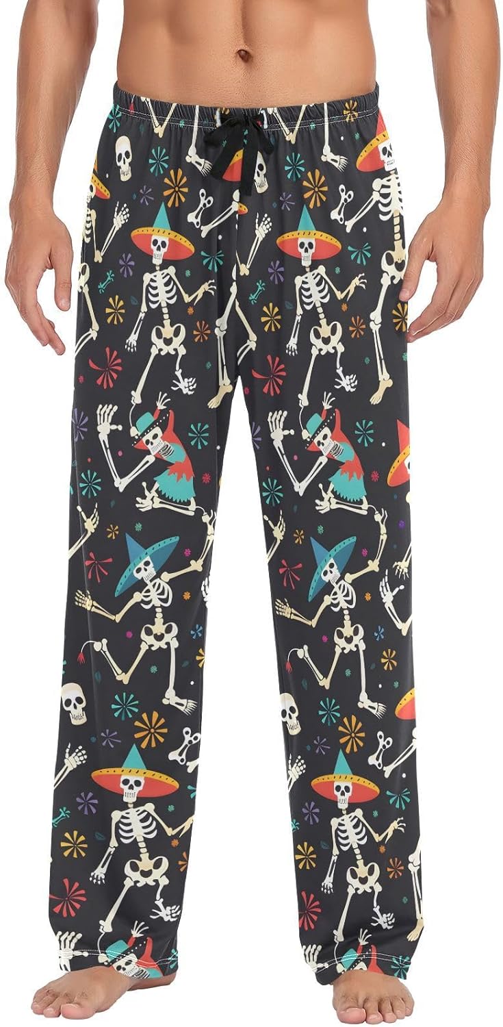 ALAZA Suagr Skull Halloween Men's Sleepwear Mens Pajama Pants Bottoms with Pockets, S
