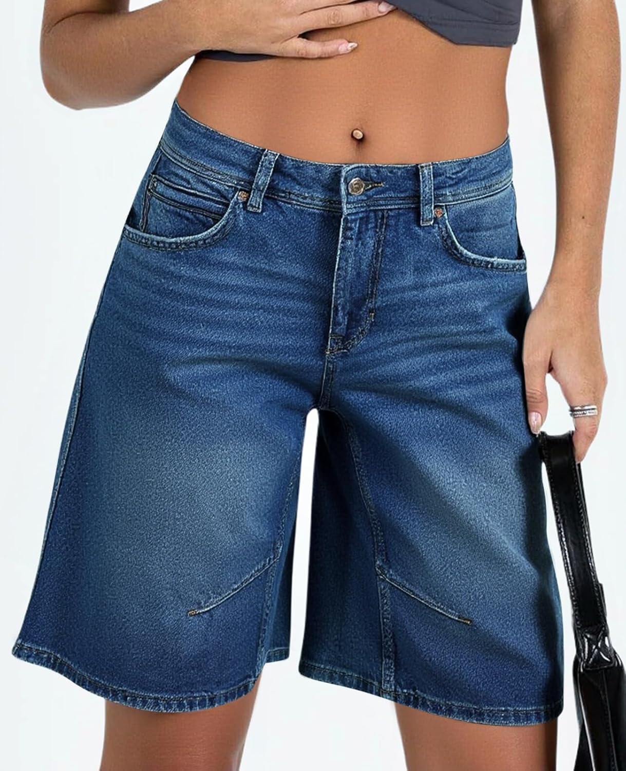 Cicy Bell Womens Summer Wide Leg Denim Shorts Casual Loose Mid Rise Jorts Bermuda Knee Length Jeans Shorts