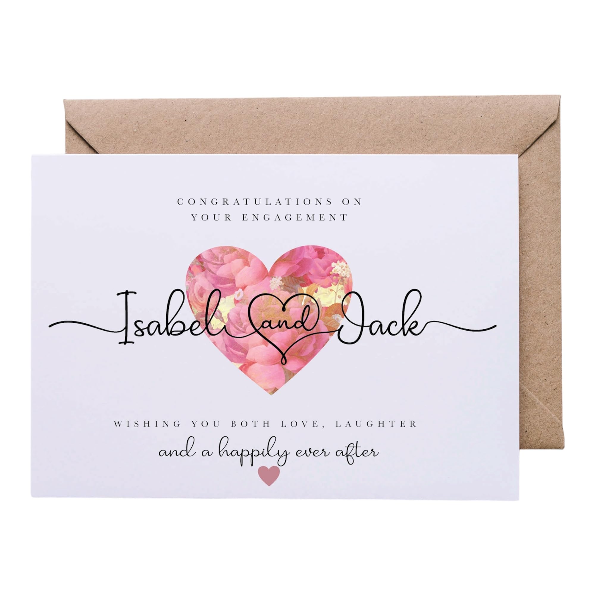 Personalised Engagement Card A5 Large, Custom Names Couple Card, Floral Heart Congratulations Card, Handmade UK