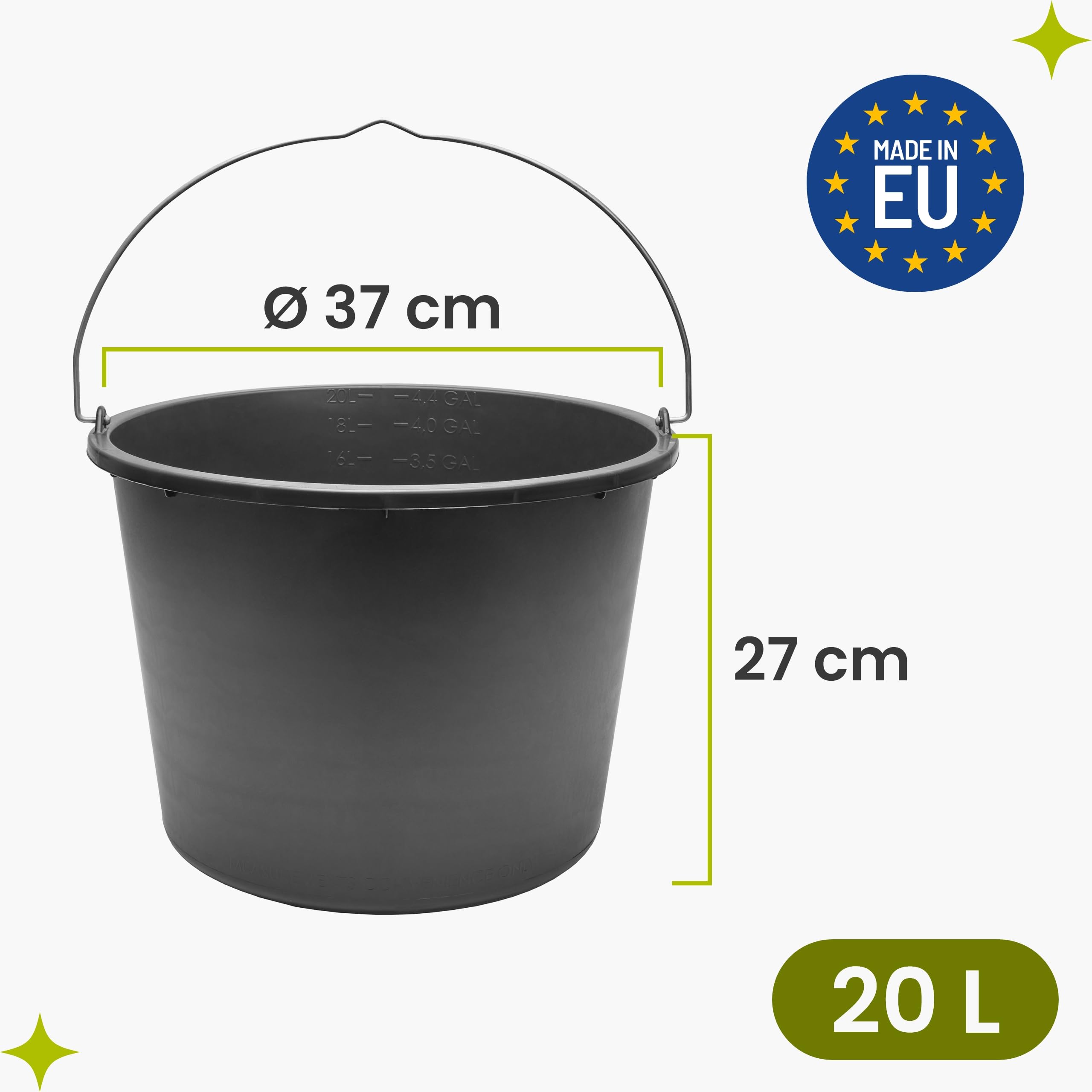 Garronda Secchio da Cantiere 10 Pezzi 20 L – robusto secchio plastica per malta in plastica riciclata con manico in metallo, mastello stabile da muratore per cantiere, giardino GD-0168