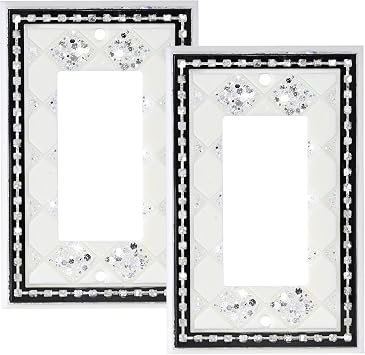 Bling Light Switch Cover,Silver Sparkle Outlet Covers 1 Gang Wall Plate Cover,Single Rocker Midsize,2-Pack